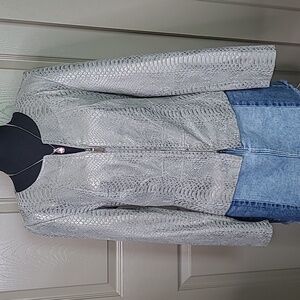 Leather Classiques Entier Grey bronze print snake skin leather zip jacket small